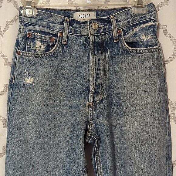 Agolde Fen High Rise Relaxed Taper Destroyed Blue Organic Cotton Jeans Size 23 - Picture 4 of 10